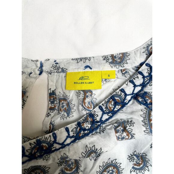 Roller Rabbit Bennet Dinna Top, Boho Peasant Blouse, Light Blue Paisley, M - Picture 3 of 6